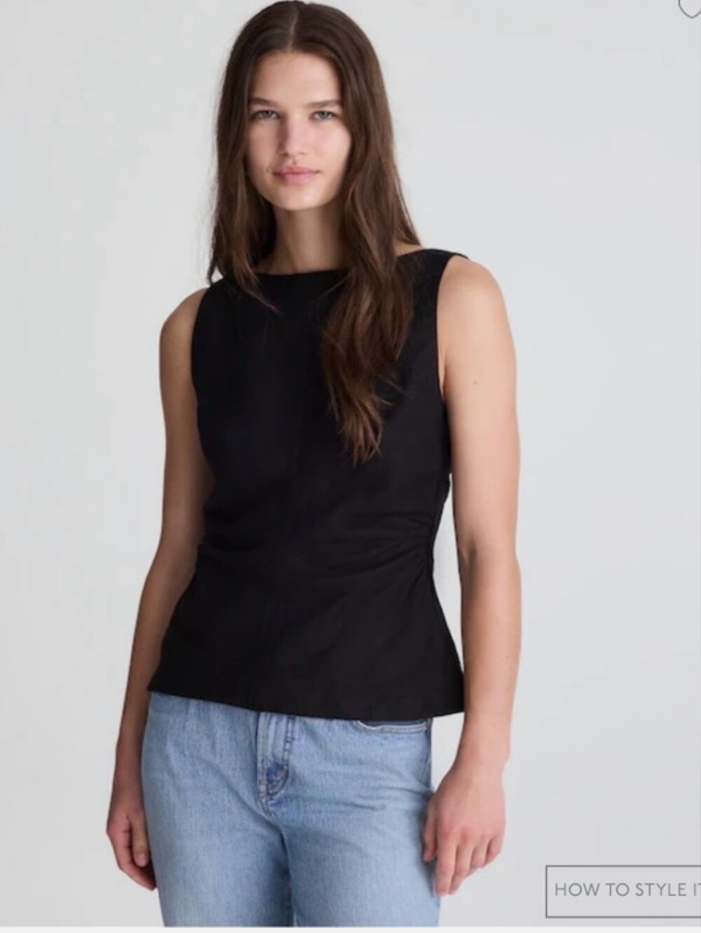 4 6 MADEWELL Cinched Boatneck Sleeveless Vest Tank Top in 100% Linen NZ465 B1